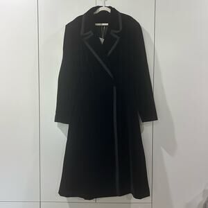 NEW Women's X-Small Slim Notch Lapel Long Vintage BLACK Velvet Trench Coat Dress